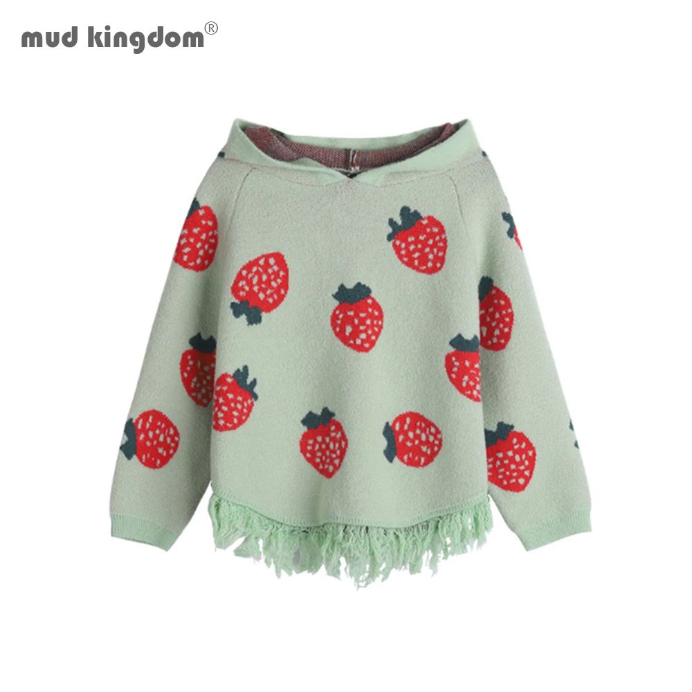 

Mudkingdom Autumn Knitted Sweater with Tassels Strawberry Cute Clothes Cloak Hooded Kids Knitted Pullovers Sweaters