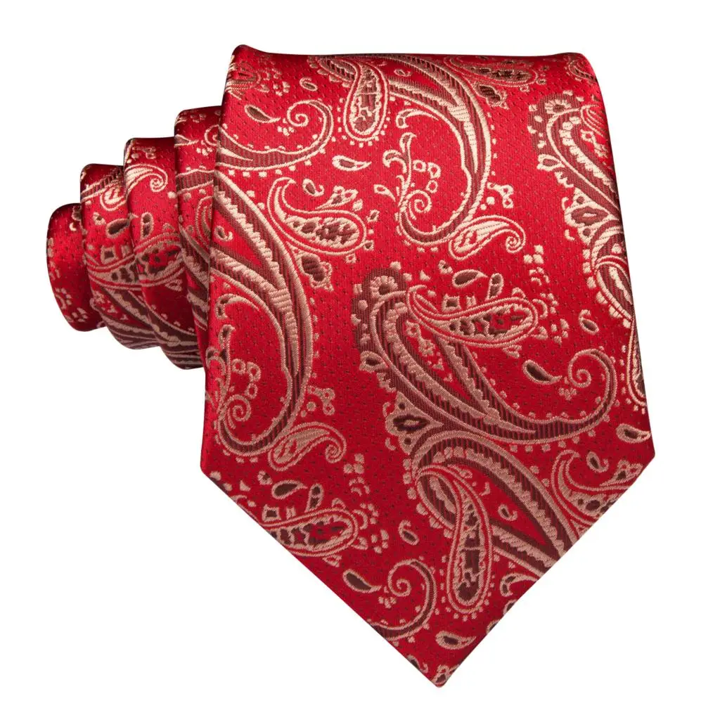 C 3161 Hi Tie шелковые тканые роскошные золотые Пейсли красные свадебные галстуки для