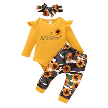 

Autumn Baby 3PCS Set Girls Long Sleeve Winter Warm Ruffles Pits Romper Bodysuit+Floral Pants + Hair Band Детский набор Outfits#1