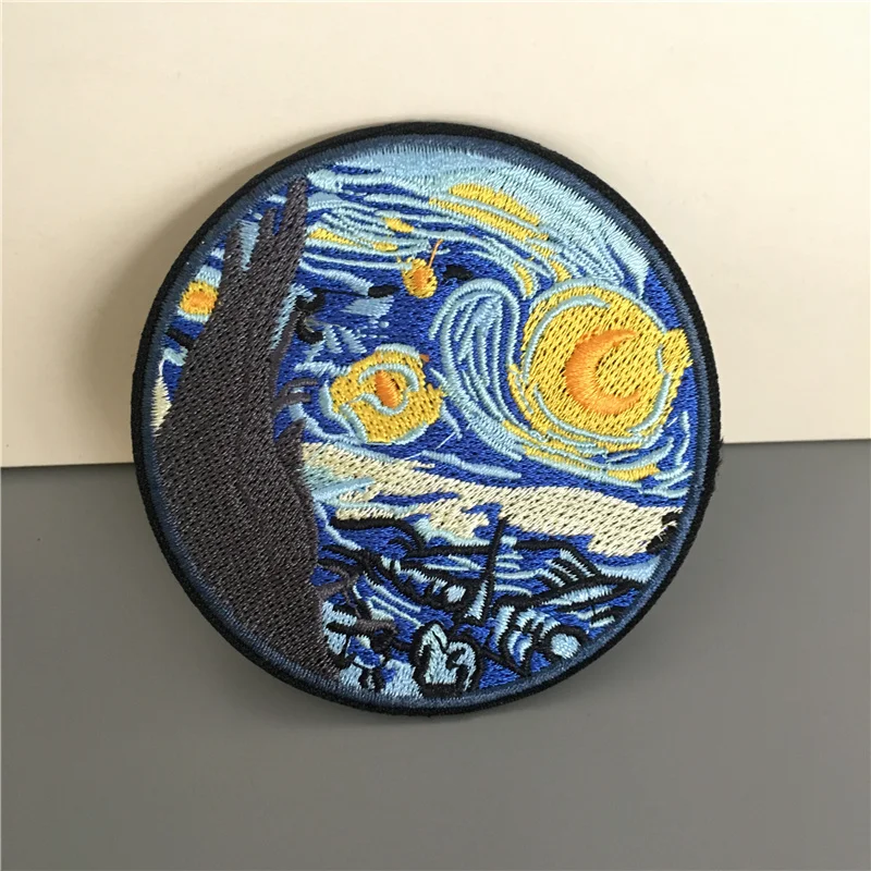Van Gogh Malerei Stickerei Patches für Kleidung Diy Abzeichen Streifen Nähen Kleidung Aufkleber Eisen auf Patches Appliques
