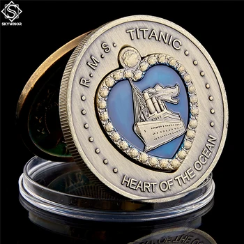 

1912 RMS Titanic Heart of the Ocean Coin Bronze Enamel Medal Blue Enamel Large Ship