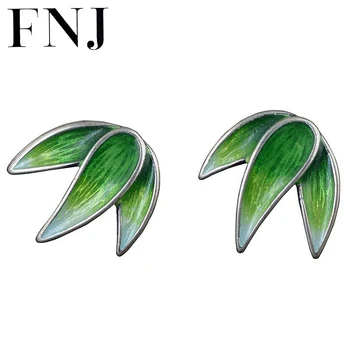 

FNJ Shaolan Bamboo Leaf Earrings 925 Silver Original Pure S925 Sterling Silver Stud Earring for Women Jewelry