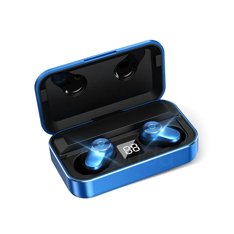 Наушники Caletop TWS Bluetooth 5,0, металлические Беспроводные наушники с супер басами, гарнитуры с дисплеем питания, зарядный чехол, спортивные наушники - Цвет: Синий