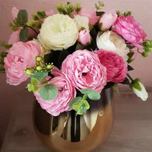 30 см красивые шелковые искусственные цветы с розами и пионами, букет с 5 Большими головками, 4 бутона, искусственные цветы для дома, вечерние, весенние, свадебные украшения