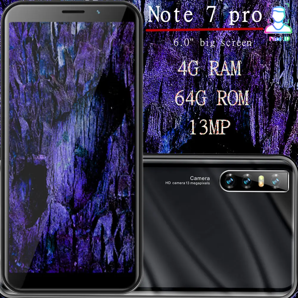 Смартфон Note 7 Pro с четырёхъядерным процессором ОЗУ 4 Гб ПЗУ 64 ГБ 13 МП 18:9 недорогой