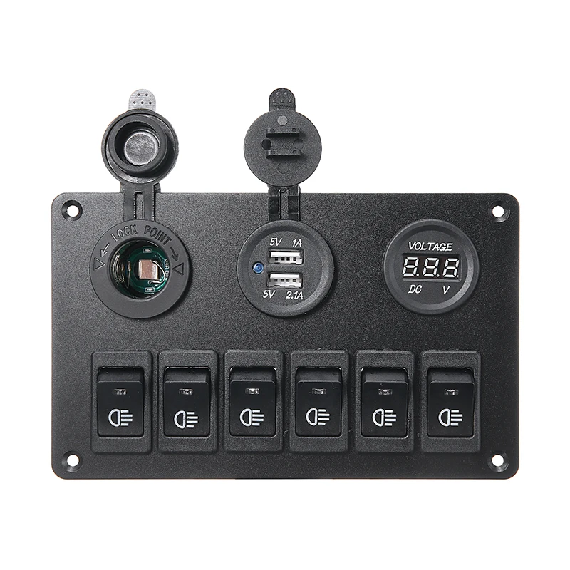 

DC 12V 6-buttons Car Boat Marine Blue LED Rocker Switch Panel Waterproof Circuit Breakers Switch Auto Accessories