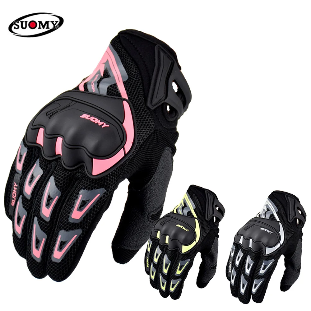 Suomy-guantes de Moto impermeables táctiles para hombre y mujer, color rosa y gris, para verano