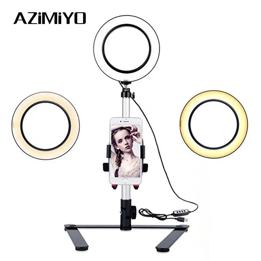 

AZiMiYO LED Ring Light With Phone stand And Monopod Dimmable Ring Light 3 Light Modes For Youtube Makeup Video photography