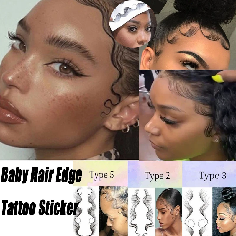 5 Types Tattoo Sticker Baby Hair Edge Sticker DIY Temporary Hair Bangs