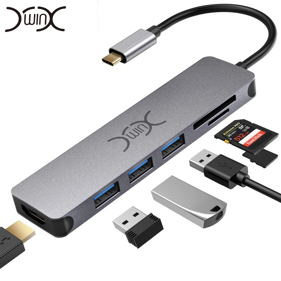 YXwin USB C концентратор USB 3,0 HDMI адаптер док-станция SD/TF кард-ридер USB разветвитель для MacBook Pro для huawei mate 7 в 1 type C концентратор