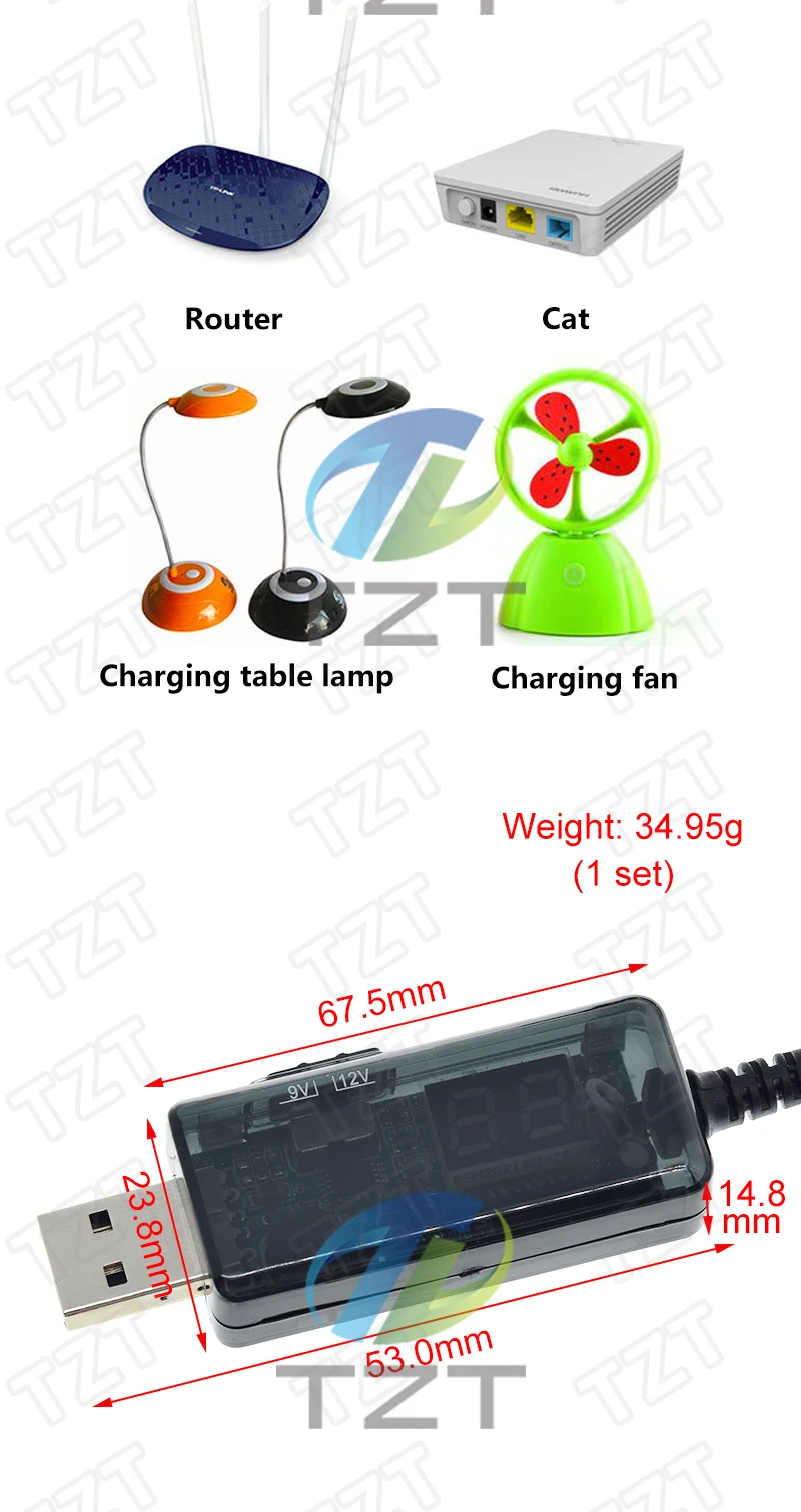 USB-Boost-Konverter DC 5 V auf 9 V 12 V USB-Aufwärtswandlerkabel + 3,5 x 1,35 mm Anschluss für Netzteil/Ladegerät/Stromrichter – Detail 4