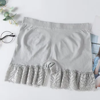 

2020 New Arrival Fashion Lace Trim Solid Color Boxer High Elastic Ladies Safety Panties Mid Waist Lifting Hips Panties