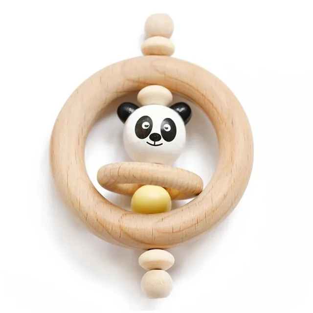 Baby Wooden Rattle Beech Bear Hand Teething Wooden Ring Baby Rattles Play Gym Montessori Stroller Toy Educational Toys for Kid set-20