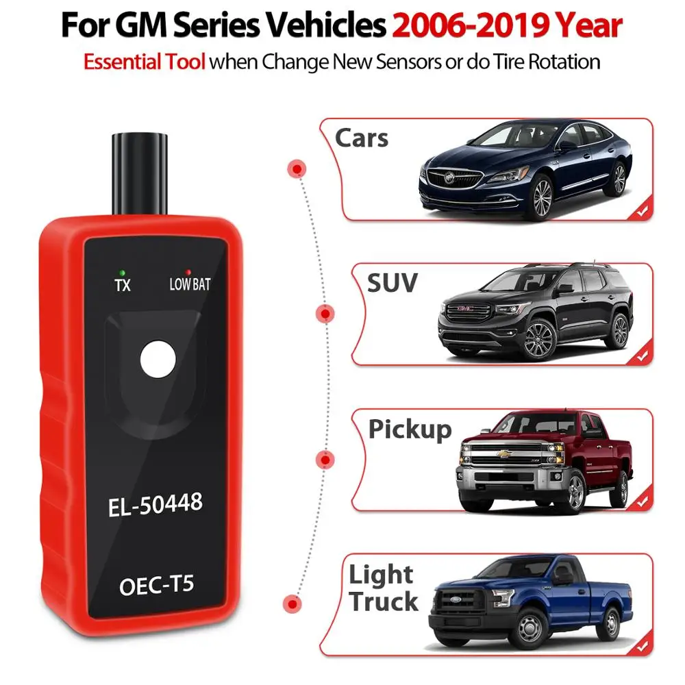 Sensor de presi/ón de neum/áticos autom/ático VXSCAN EL-50448 TPMS, Herramienta de activaci/ón OC-T5 para veh/ículos de la Serie GM