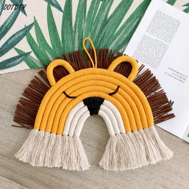 Hand-Woven Rainbow Tapestry Ornaments Wall Tassel Hanging Pendant Cartoon Lion Hanging Toys Kids Baby Room Home Art Decoration 2