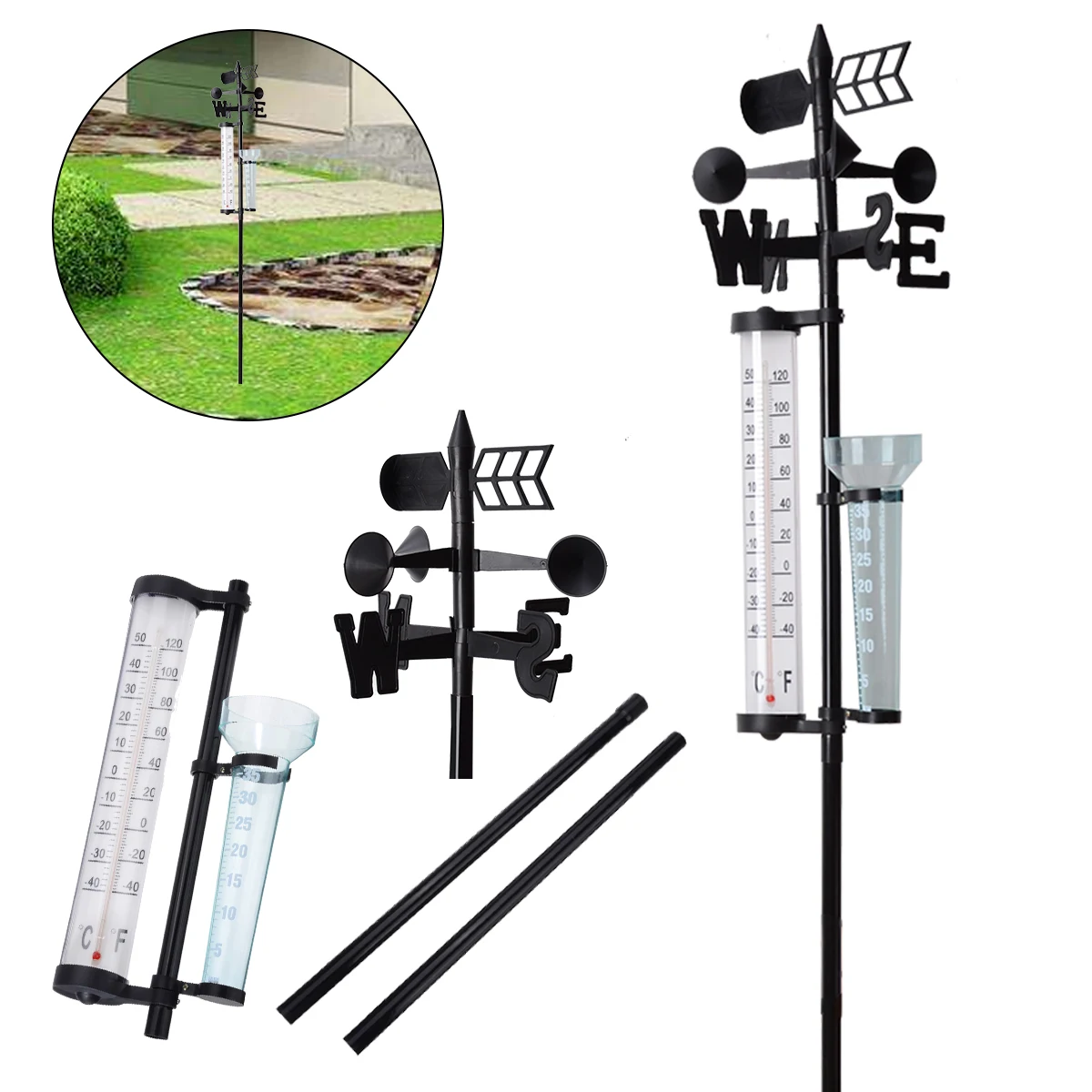 1pcs Mayitr Outdoor Garden Weather Station Meteorological Measurer Vane Wind Rain Gauge Analysis Instruments
