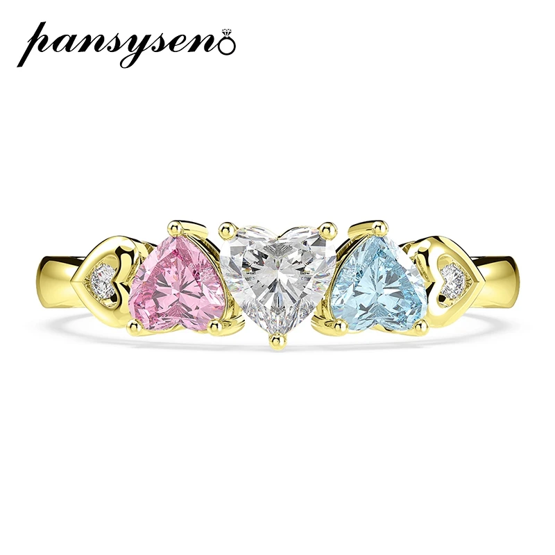 PANSYSEN Gold Color Heart Design Topaz Gemstone Engagement Party Rings for Women Solid Silver 925 Jewelry ring Birthday Gift PANSYSEN Gold Color Heart Design Topaz Gemstone Engagement Party Rings for Women Solid Silver 925 Jewelry ring Birthday Gift