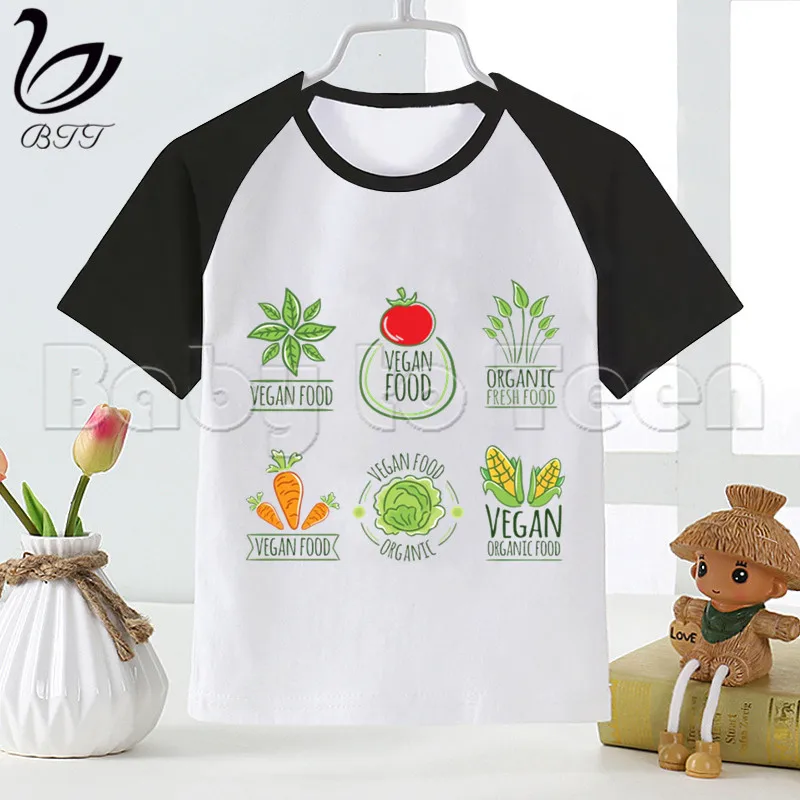 Вегетарианские овощи новинка Детская летняя повседневная футболка для девочек и