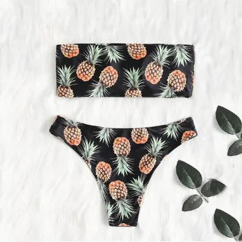 

Swimwear Women Pineapple Print Bikini 2020 mujer Tube up Bikini Push-Up Swimsuit Beachwear maillot de bain femme biquini trikini