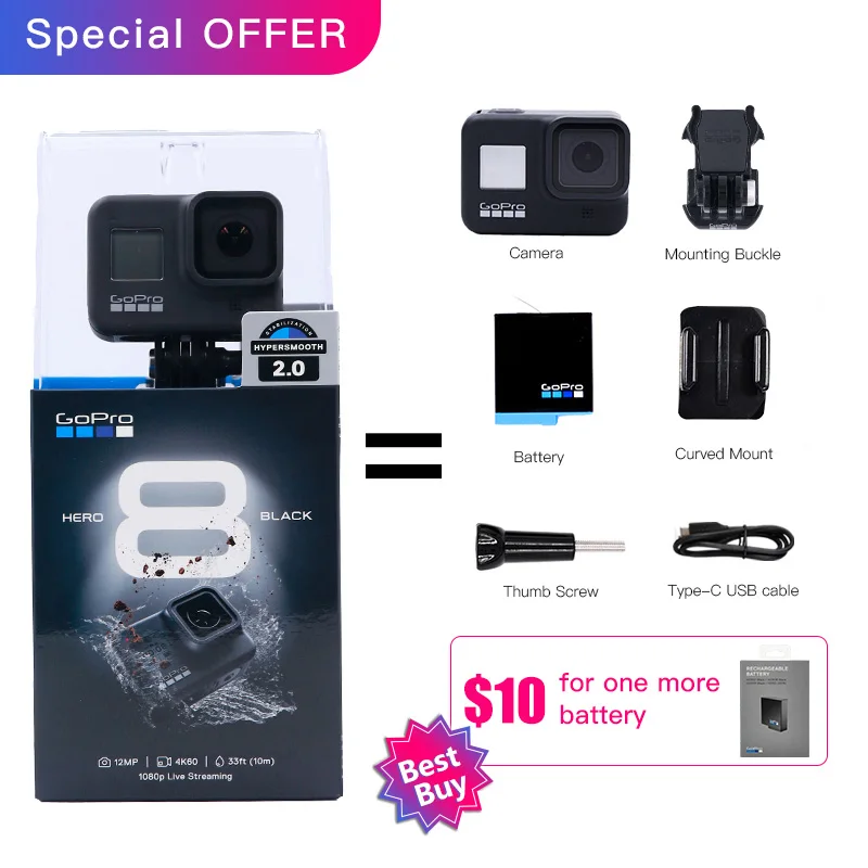 Gopro HERO 8 черная Экшн камера для занятий спортом на открытом воздухе с 4K Ultra HD видео