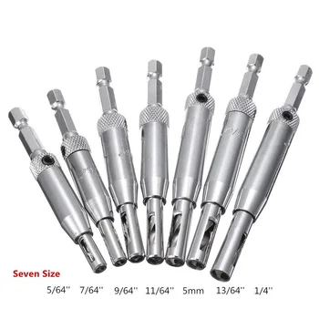 

1Set Center Drill Bit Doors Self Centering Hinge Tapper Core Drill Bit Set Hole Puncher Woodworking Tools 5/64"- 1/4"