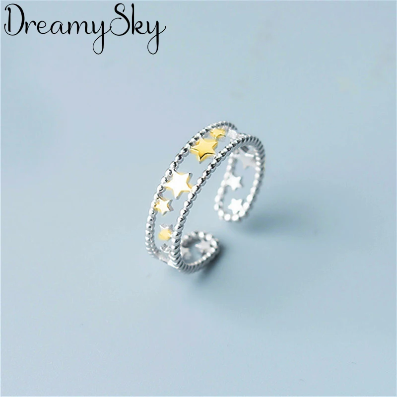 DreamySky, тренд, 925 пробы, серебряная звезда, слой, кольца для мужчин и женщин, бохо, Винтажные Ювелирные изделия, регулируемый размер, кольца на палец