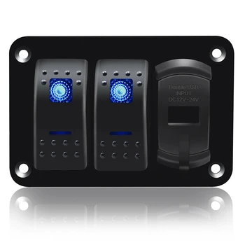 

LED Toggle Rocker Switch Panel Accessories Parts Replacement Dual USB Boat