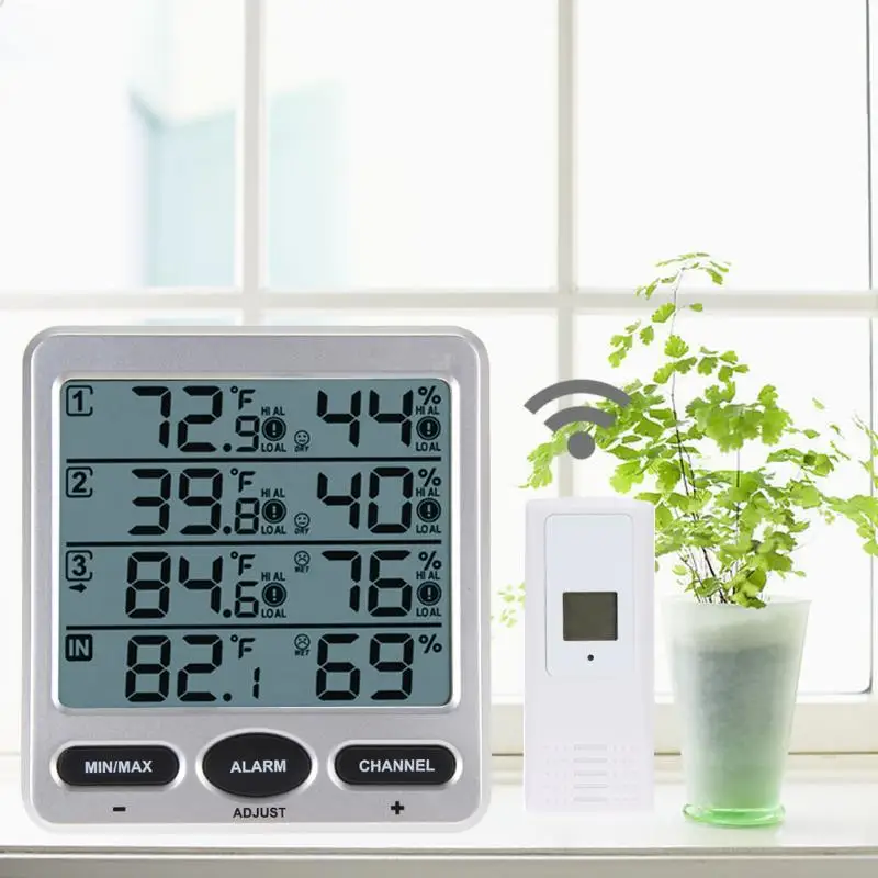 

WS-10 Ambient Weather Wireless LCD Digital Thermometer Humidity Indoor/Outdoor 8 Channel Thermo Hygrometer