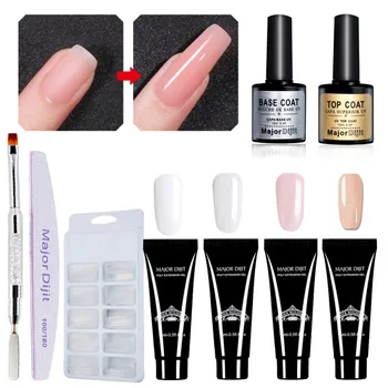 

Professional 9 Pcs/set 4 Colors Poly Gel Nail Extension Gel Dressing Tool Extended Gel Base Coat Nail File Top Coat Suit H