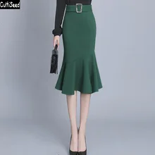 Женская Осенняя тонкая хип-оборка в виде рыбьего хвоста юбки-трубы Женская винтажная элегантная для работы в офисе один шаг юбки модные юбки