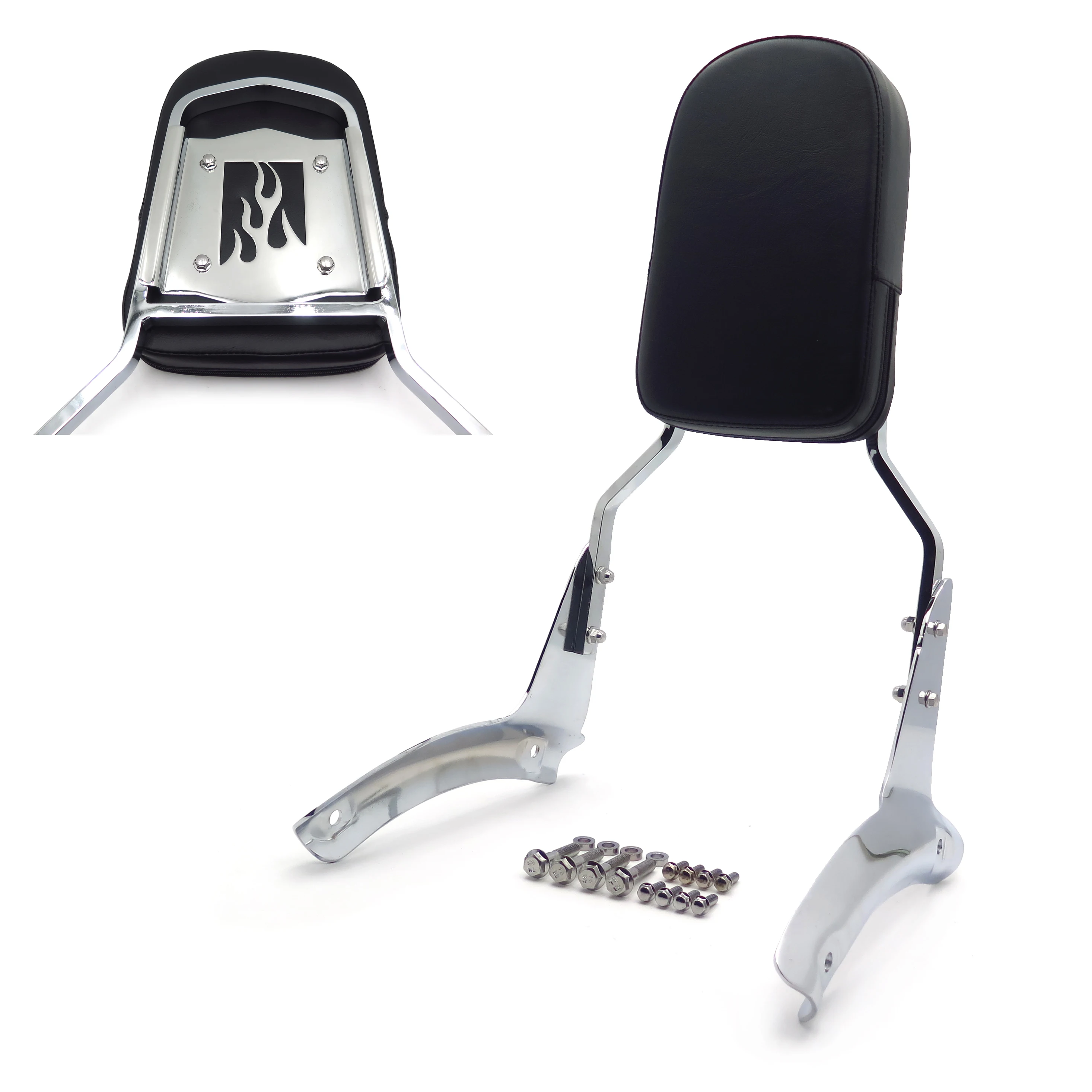 Aftermarket Motorcycle Parts Chrome Flame Backrest Sissy Bar With