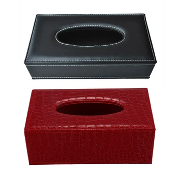 

Rectangle Shaped Faux Leather Case Paper Tissue Box Black & PU Leather Tissue Box Paper Holder (Red Crocodile Grain)