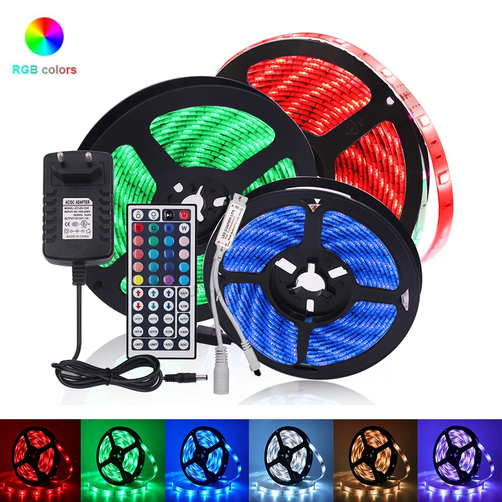 

LED Strip Light RGB 5050 60leds/m Waterproof Flexible LED Ribbon Diode Tape With 44Keys Remote Power Kit 1m 2m 3m 4m 5m