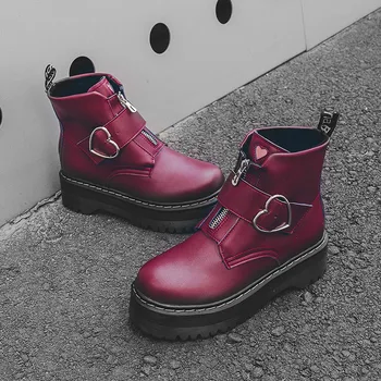 

Flat Zipper Fashion Buckle Shoes Woman High Heel Platform PU Leather Boots Lace Up Women Shoes Ankle Boots