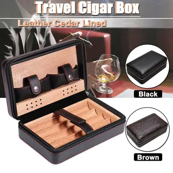 

Leather Cigar Humidor Case Box Storage Organizer 4 Slots Cedar Wooden Lined Portable Travel Sming Cigar Accessories Gifts