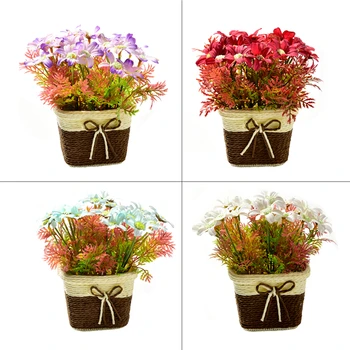 

Artificial Gerbera Flowers+Rattan Vase Simulation Plants Mini Bonsai Set for Wedding Party Home Garden Decoration Fake Flowers