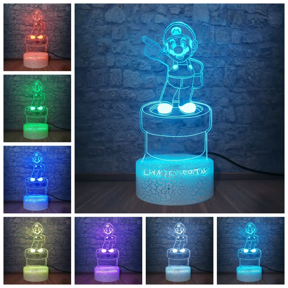 3D Марио ночник сенсорный переключатель настольная Оптическая иллюзия Лампа 7 цветов Изменение Света ребенок ночной Декор Детская игрушка
