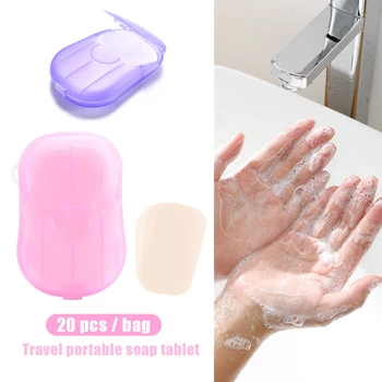 

20pcs Disposable Paper Scented Slice Sheets Washing Hand Bath Travel Cleaning Soap Portable Box Mini Paper Foaming Soap Bathroom