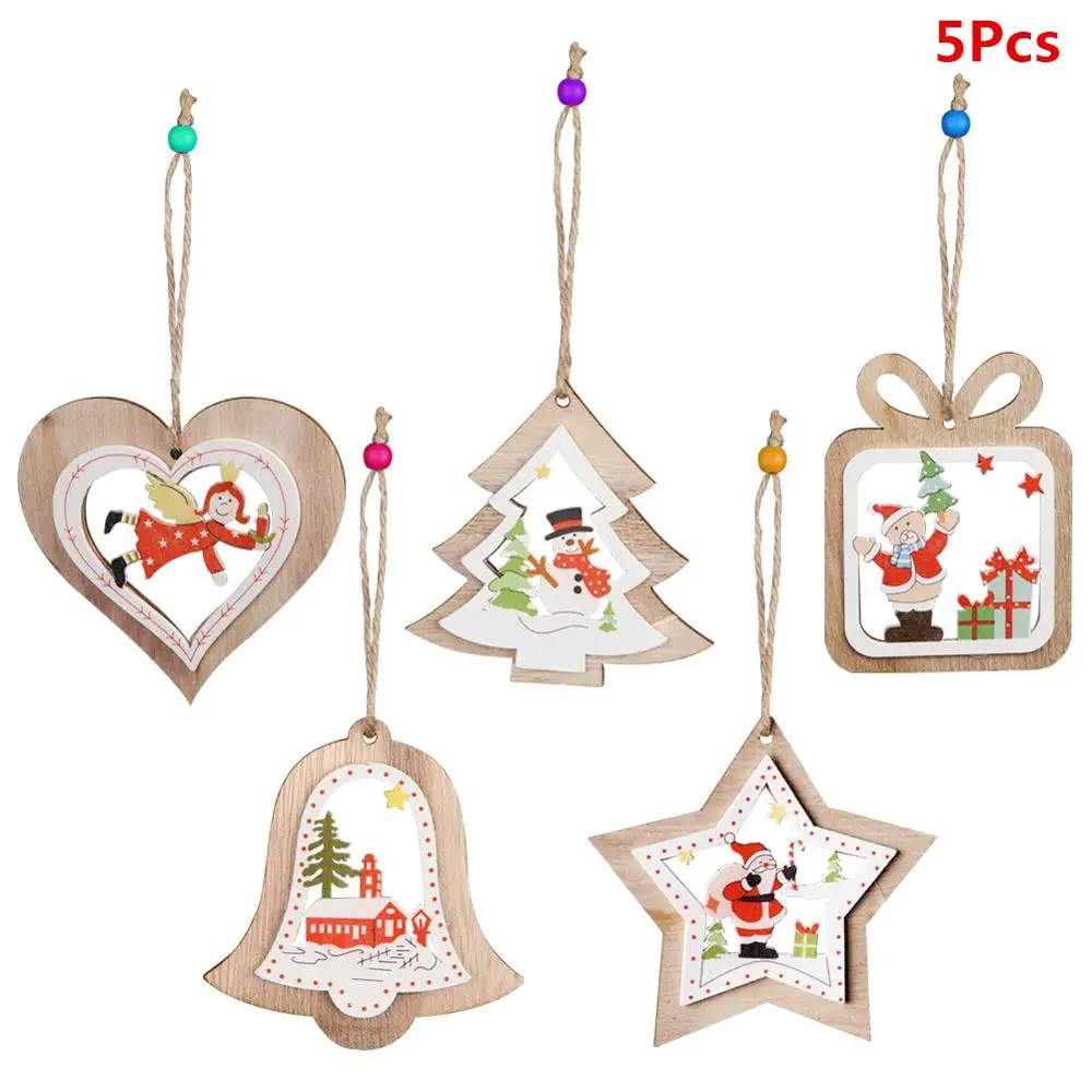 Теплые рождественские украшения для дома, деревянные подвесные украшения на елку, сделай сам, подарки на год, рождественские вечерние принадлежности - Цвет: 5pcs Wooden ornament
