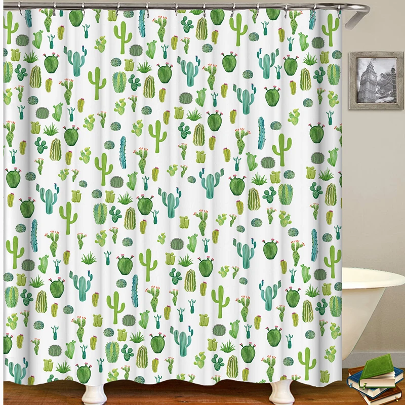 Cactus Shower Curtain Succulent Plants Bath Green Bathroom Fabric Rideau Douche 3D | Дом и сад