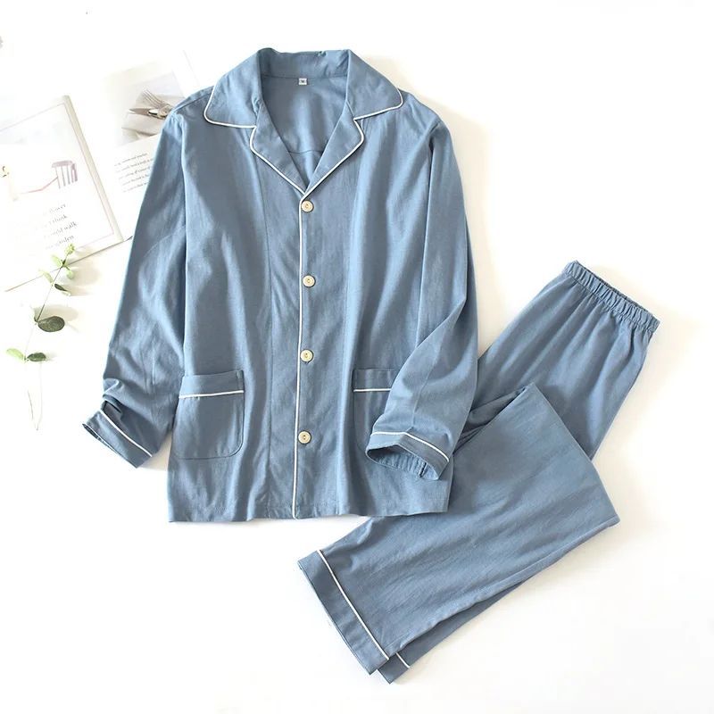 Spring and autumn style 100% cotton couple pajamas suit men's long-sleeved trousers ladies knitted cotton plus size home service