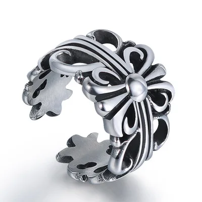

Poya Personalized Couple Retro Cross Open Stainless Steel Ring