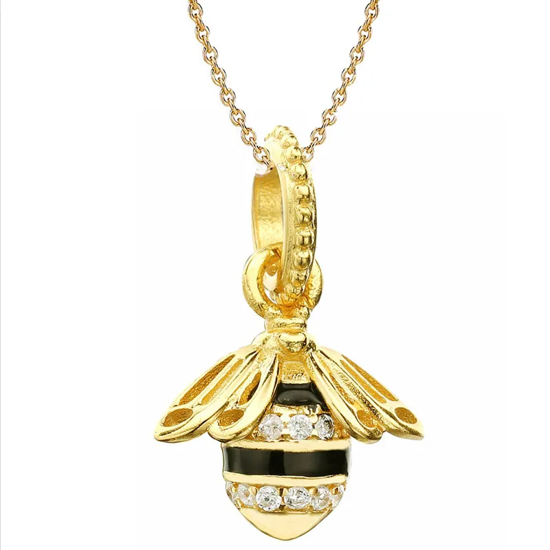 

New 925 Sterling Silver Necklace Black Enamel Gold Color Shine Queen Bee Necklace For Women Wedding Gift Europe Jewelry