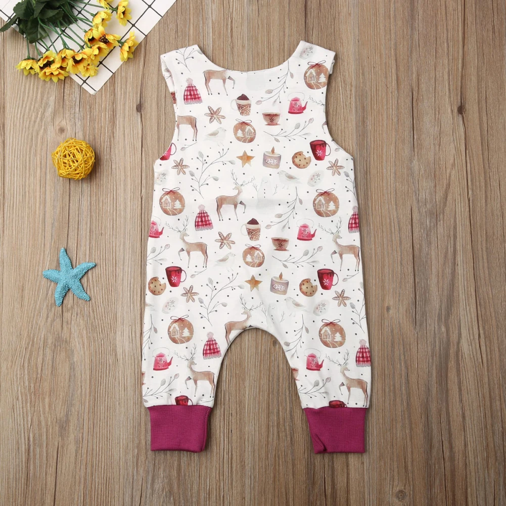 My First Christmas/Одежда для маленьких мальчиков и девочек; хлопковый комбинезон без рукавов; Нарядный комбинезон с милым рисунком; Рождественская одежда для малышей