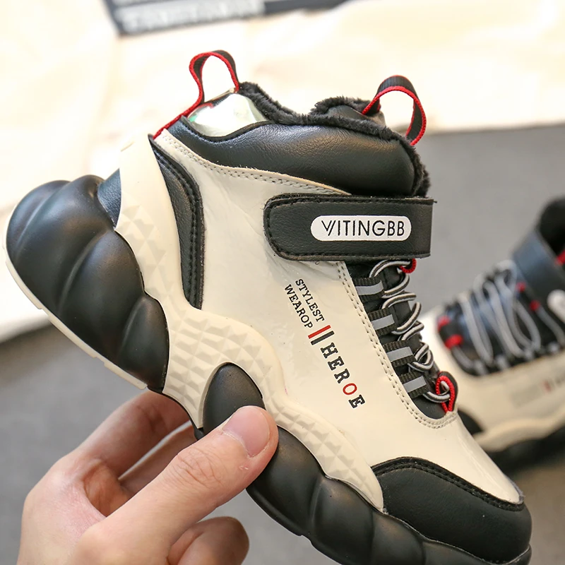 New Winter Kids Running Shoes Color Matching Children's Warm High Top Sport Shoes Fashion Footwear Girls Boys Sneakers