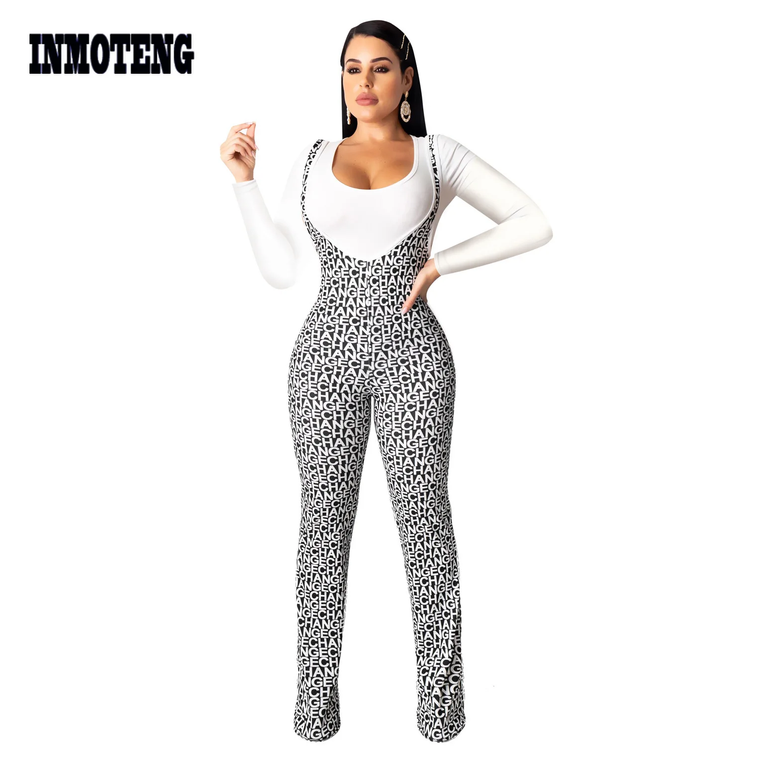 

New Autumn Change Letter Print Women's set Long Sleeve T-shirt Wide Leg Romper Pants Suit Two Piece Set Elegant Tracksuit