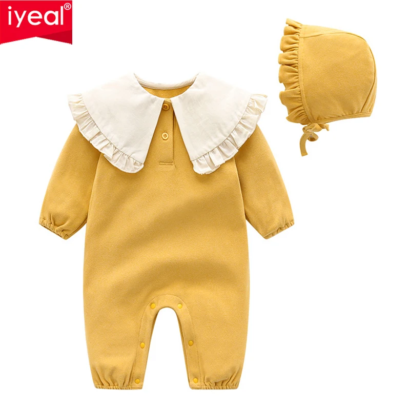 

IYEAL New Fashion Baby Girl Rompers with Hat Cotton Long Sleeve Baby Born Clothes Kids Infant Jumpsuits Baby‘s Clothing Oufits