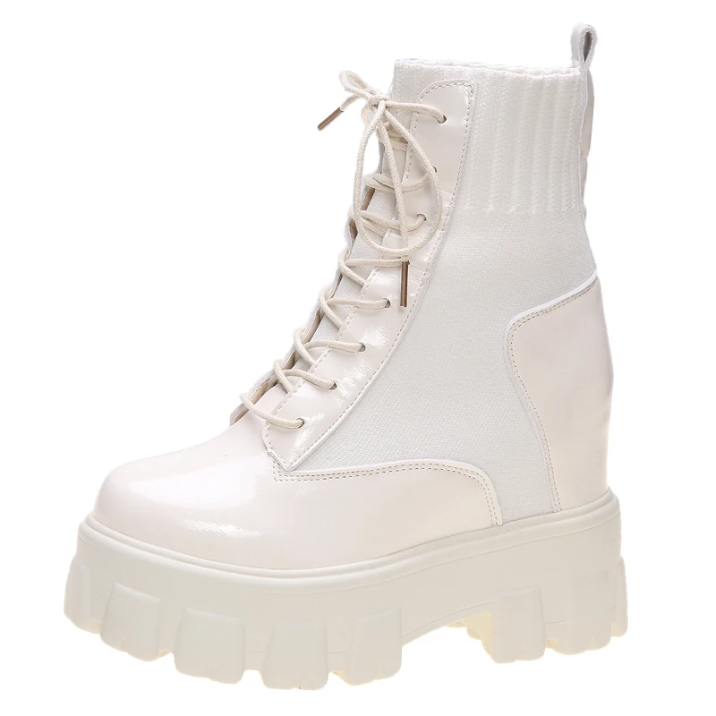 

2019 New Army Combat Boots Women Lace Up Gothic White Sock Platform Boots Leather Martin Ankle Boots Women Shoes Botas Mujer