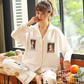 

2020 autumn long Sleeved Women Pajamas Set Fashion Lovely print homeWear Leisure Clothes Women Long Pant Pyjamas Sets Nightwear