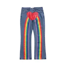 Pantalones vaqueros de rayas de arcoíris para hombre, Jeans rectos de algodón, informales, de gran tamaño, Hip Hop, moda coreana, 2021